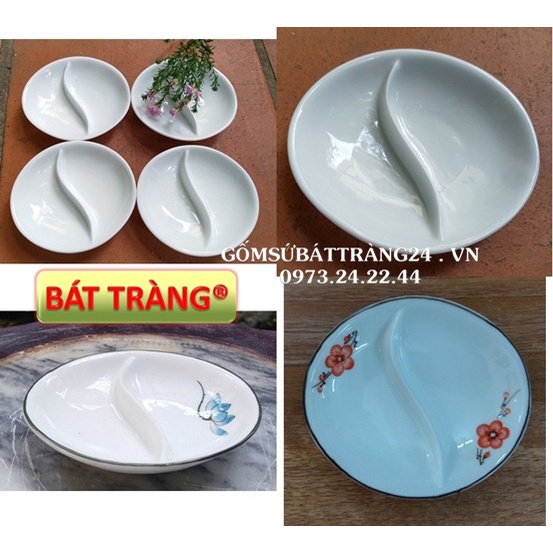 ĐĨA GIA VỊ SỨ BÁT TRÀNG HÌNH ÂM DƯƠNG THÁI CỰC ĐĨA MUỐI TRÒN 2 NGĂN ĐỰNG MẮM NƯỚC CHẤM