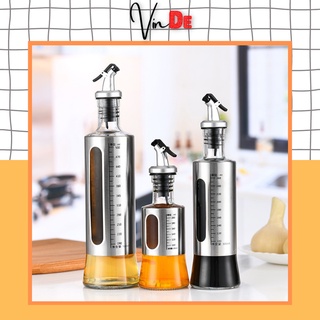 Chai Đựng Dầu Ăn, Gia Vị Thủy Tinh Thông Minh Bọc Inox, Chiết Rót Chống Tràn Vinde