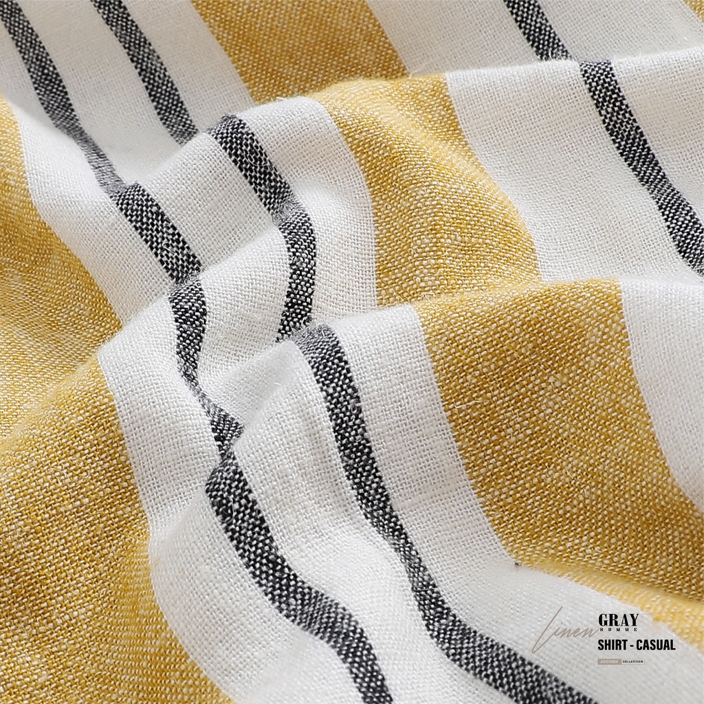 Áo Sơ Mi Nam Dài Tay Cổ Tàu (6 màu) GRAYHOMME linen kẻ sọc cá tính chất vải đũi thoáng mát - TB122