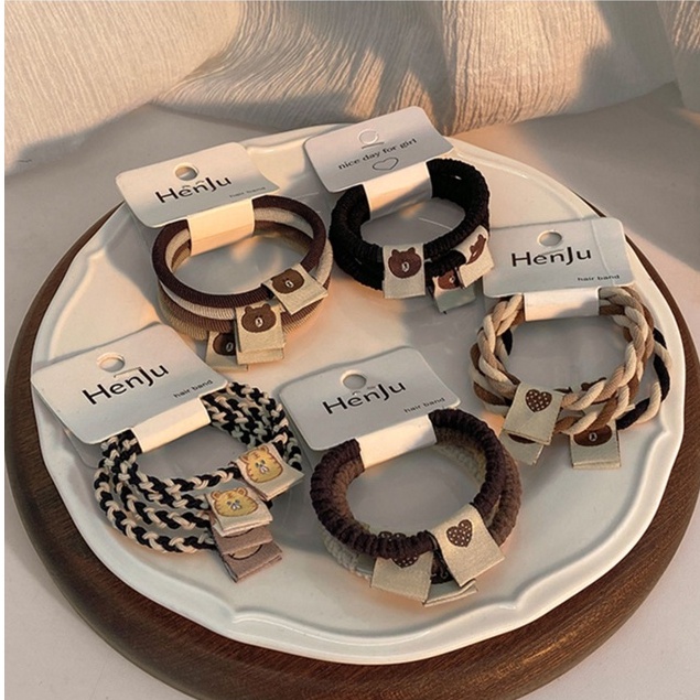 Set 4 Dây Buộc Tóc Cao Su Màu Nâu Đơn Giản Không Đau Dành Cho Nữ