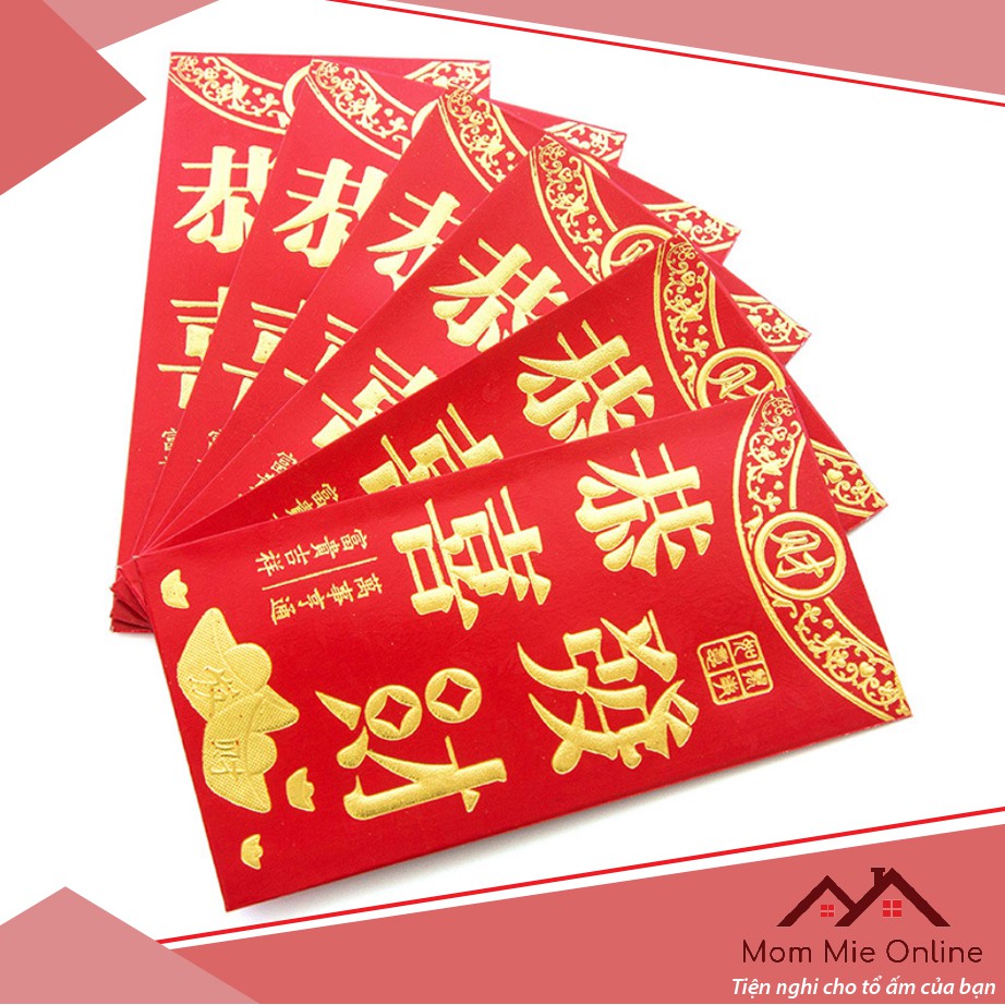 Lốc 6 Bao lì xì đỏ, phong bì đỏ chúc Tết, sinh nhật, đám cưới - J176