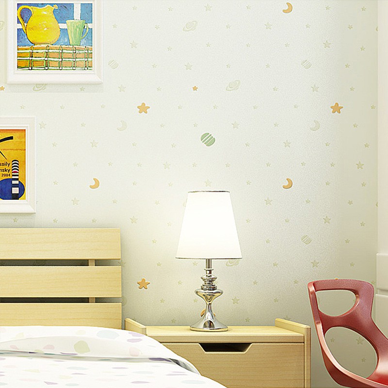 53cm * 9.5m wallpaper Non-self-adhesive non-woven Hình nền không dệt Chất kết dính Sao mặt trăng hình nền trẻ em bầu trời đêm xanh Bé trai phòng ngủ không dệt hình nền hoạt hình công chúa