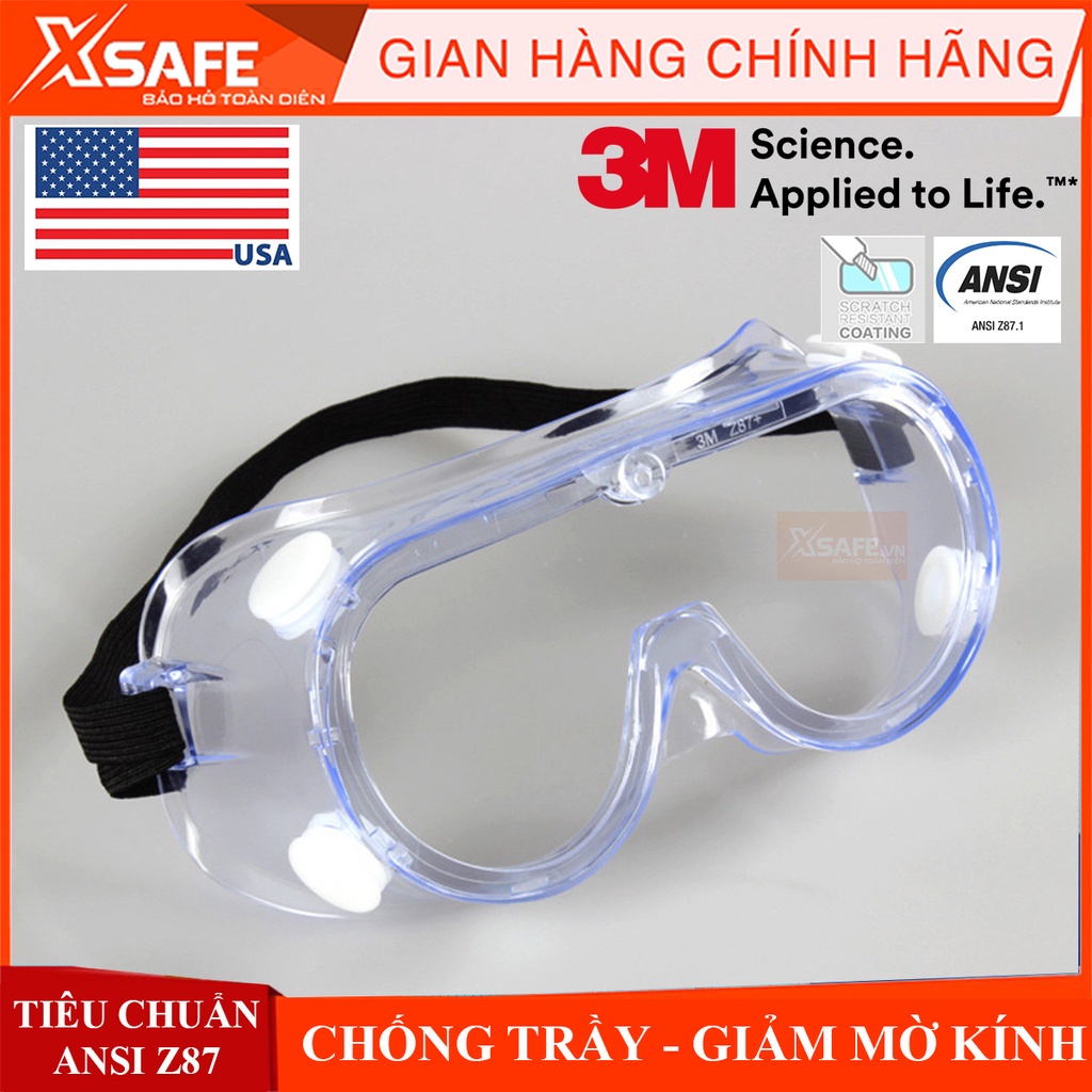 Kính bảo hộ chống hóa chất 3M 1621 Kính chống bụi, chống giọt bắn phòng dịch, dùng cho phun xịt, sản xuất, y tế