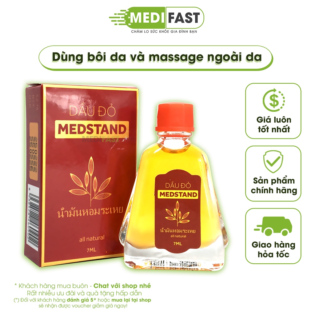 Dầu bôi giảm đau đầu, đau lưng, khi say tàu xe, cảm cúm - Dầu đỏ lọ 7ml từ tinh dầu bạc hà, khuynh diệp, quế