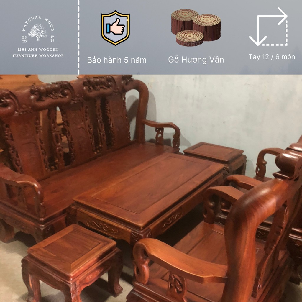 Bộ bàn ghế salon - Gỗ Hương Vân ( Tay 10 / 6 món )
