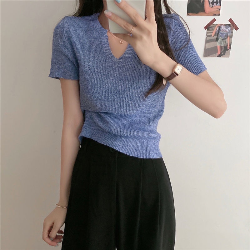 Áo Thun Mỏng Tay Ngắn Cổ Chữ V Thời Trang Mùa Hè Thiết Kế Mới Dành Cho Nữ 2022
