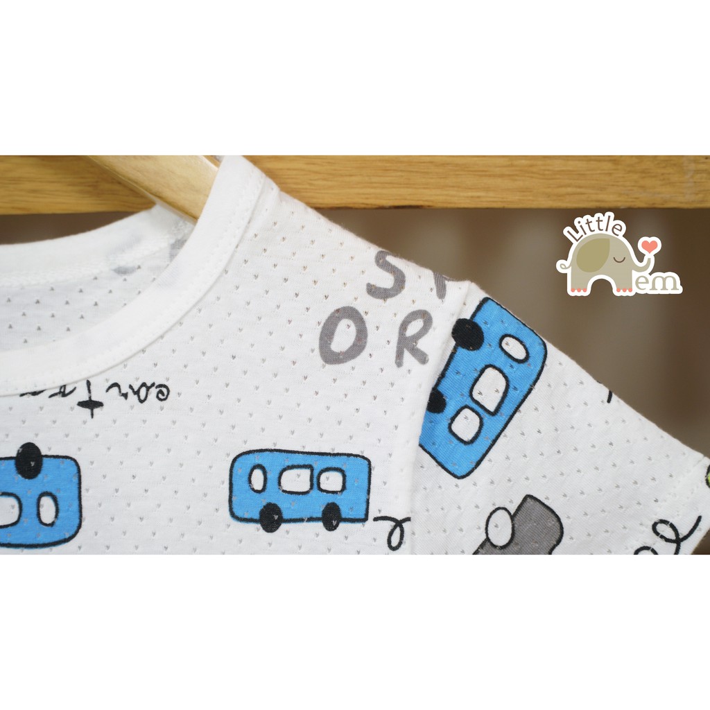 Bộ đồ bé trai Cotton tre cộc tay _ White dinosaur