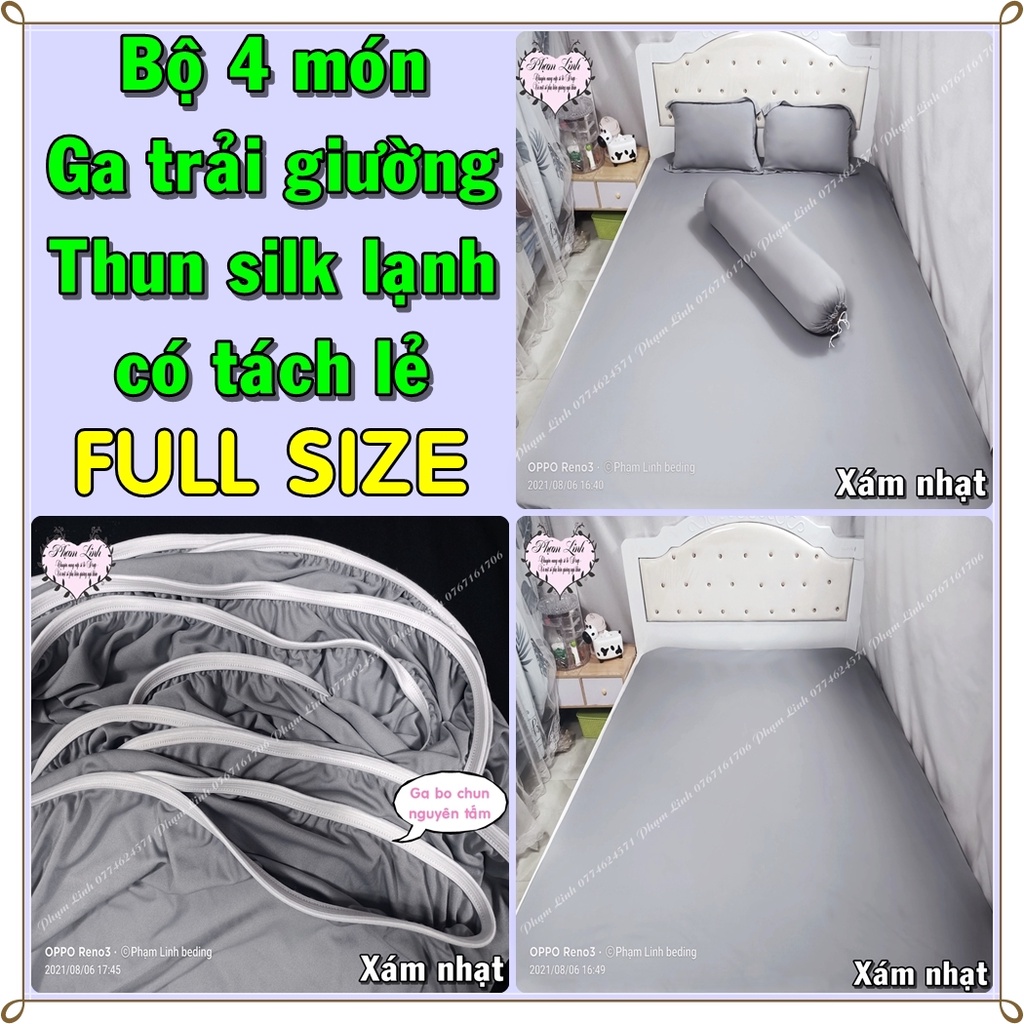 [Xám nhạt] Bộ 4 món Drap-Ga trải giường bo chun vải thun sợi silk màu trơn có size lớn tách lẻ sản phẩm Bộ ga và vỏ gối | BigBuy360 - bigbuy360.vn