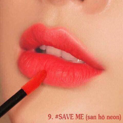 Son 3CE Velvet Lip Tint SaveMe tông màu san hô neon.