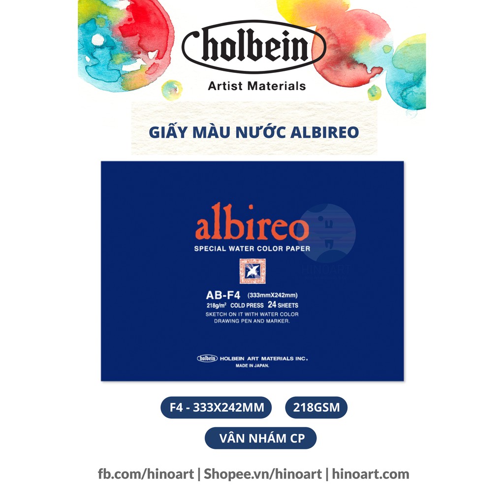 Giấy vẽ màu nước Holbein Albireo Watercolor Paper - 24 tờ - 218gsm - Coldpress - 333x242 mm