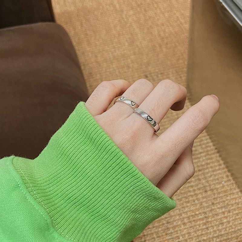 Nhẫn Hình Trái Tim Đơn Giản Phong Cách Hip Hop Hàn Quốc Có Thể Điều Chỉnh