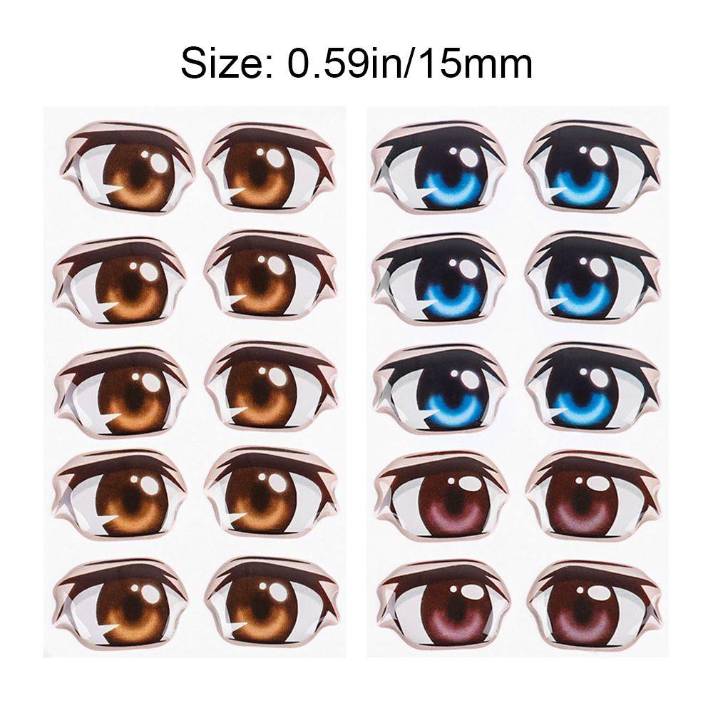 Set 10 Sticker Dán Trang Trí Hình Đôi Mắt Hoạt Hình Màu Nâu / Xanh Dương