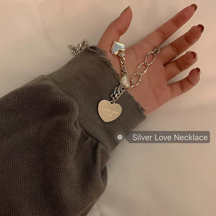 Vòng cổ bạc mặt trái tim đính ngọc trai thời trang cho nữ
