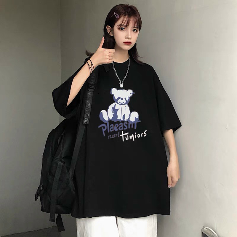 [FREESHIP, MẾN TẶNG QUÀ XINH] ÁO THUN, ÁO PHÔNG NAM NỮ HÌNH GẤU PLA TAY LỠ FORM RỘNG 2 MÀU ĐEN XANH CỰC HOT, CỰC CUTE