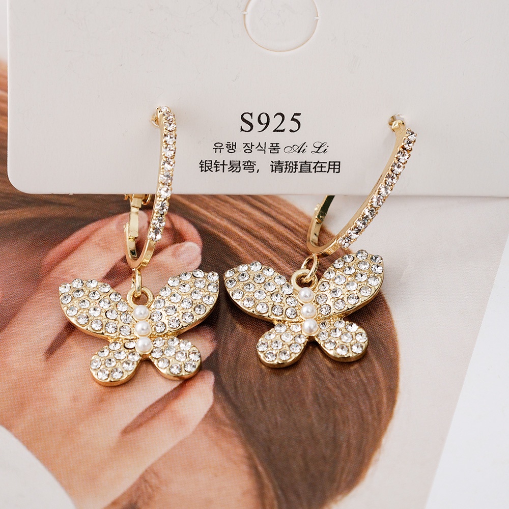 Khuyên tai dáng dài hình bướm đính đá zircon nhân tạo màu vàng đồng dễ thương thanh lịch thời trang cho bạn nữ