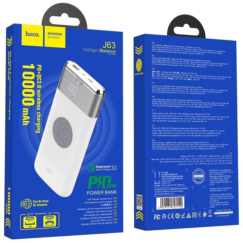 Pin sạc dự phòng Hoco j63 pd20w +qc3.0 10000 mah thích hợp cho 11 12 se samsung oppo