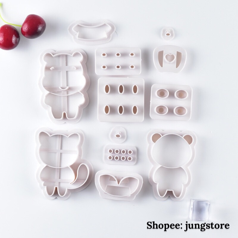 Bộ 8 Khuôn Bánh Bao Tạo Hình Con Vật Kèm Khuôn Chi Tiết, Khuôn làm fondant trang trí bánh kem, Cookie hình đáng yêu M435