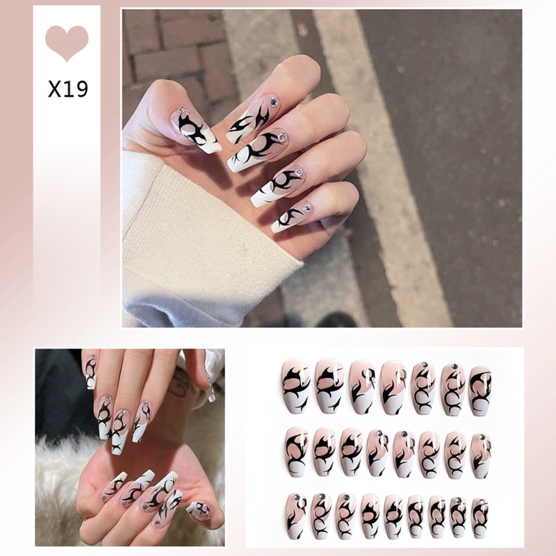 Bộ Móng Tay Giả Đính Đá Màu Gradient Dùng Trang Trí