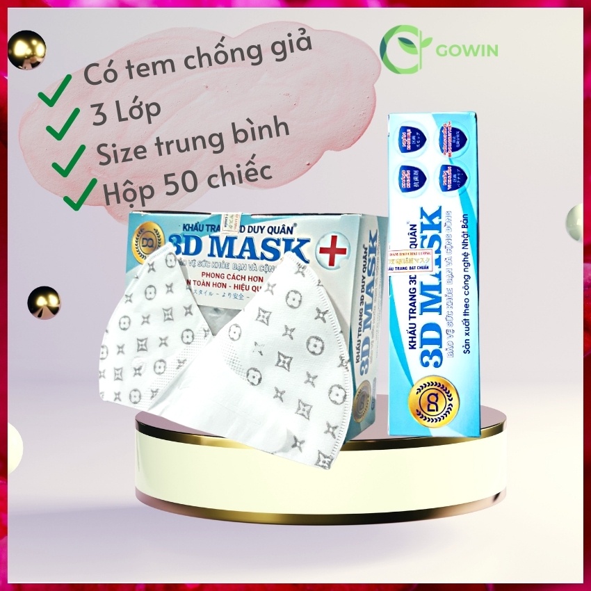 [Mẫu Mới Hot] COMBO 5 HỘP 150 CHIẾC  Khẩu Trang 3D Mask LV Họa Tiết Duy Quân Xuân Lai Chất Dày Dặn, Quai Bền Dai