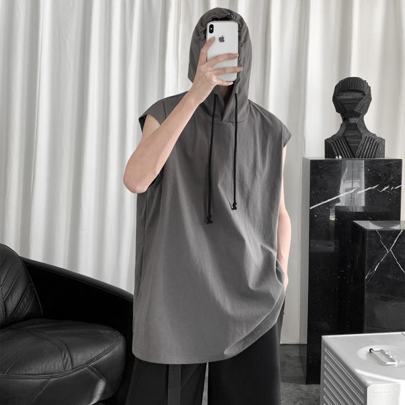 Áo Hoodie Nam Không Tay Dáng Rộng Màu Trơn Thời Trang Thể Thao Năng Động