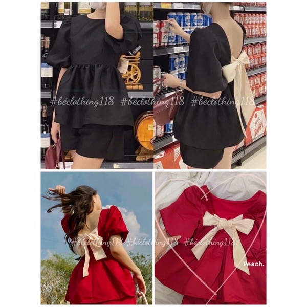 SET ÁO BABYDOLL ĐEN / ĐỎ TAY PHỒNG NƠ NUDE - KÈM VIDEO