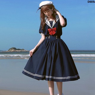 Đầm Dáng Rộng Cổ Hải Quân Phong Cách Anh Quốc Dễ Thương Dành Cho Nữ