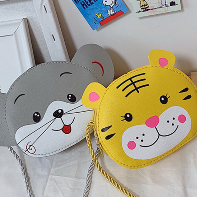 Túi đeo chéo vai hình tròn có khóa kéo họa tiết hoạt hình dễ thương xinh xắn cho nữ