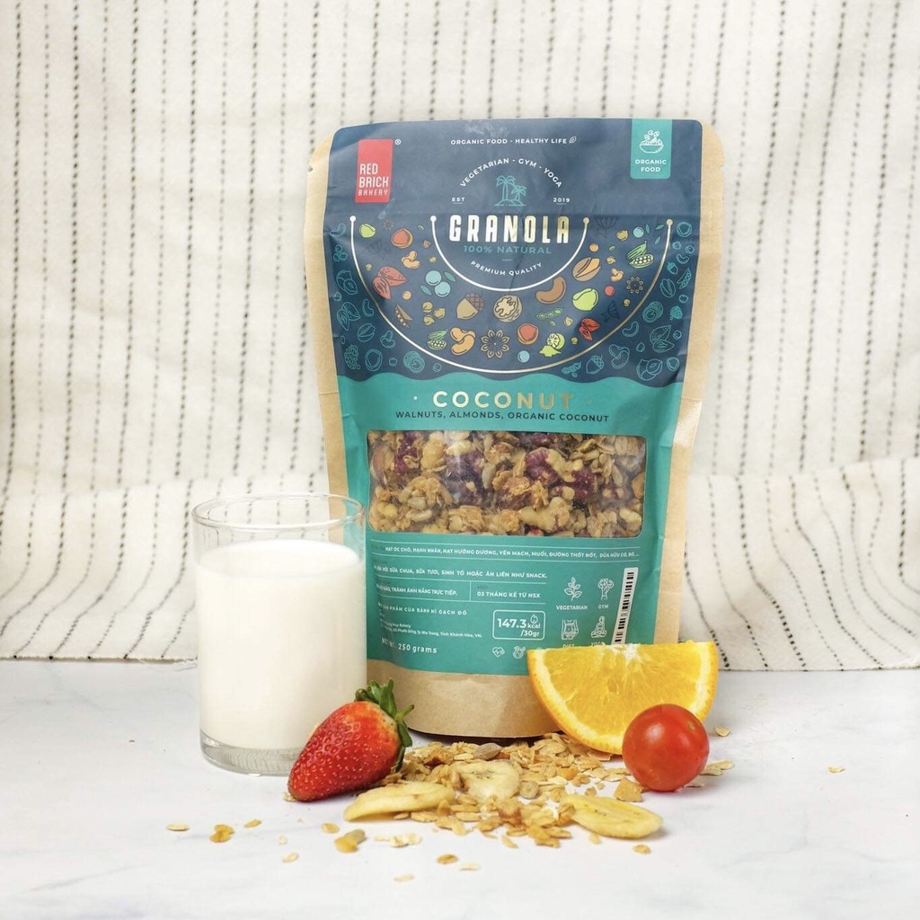 Ngũ Cốc Granola Cao Cấp Gạch Đỏ 250g Giàu Hạt , Không Tinh Bột, Không Đường, Thích Hợp Cho Người Ăn Kiêng, Giảm Cân