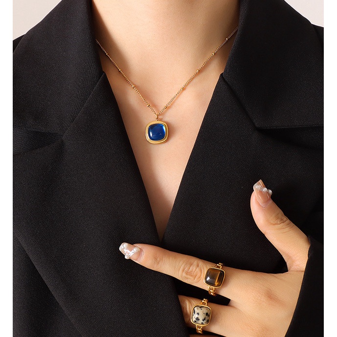 Bộ Trang Sức Dây Chuyền Hoặc Bông Tai Đá Pha Lê Nhân Tạo Titan Ko Đen TT 4394