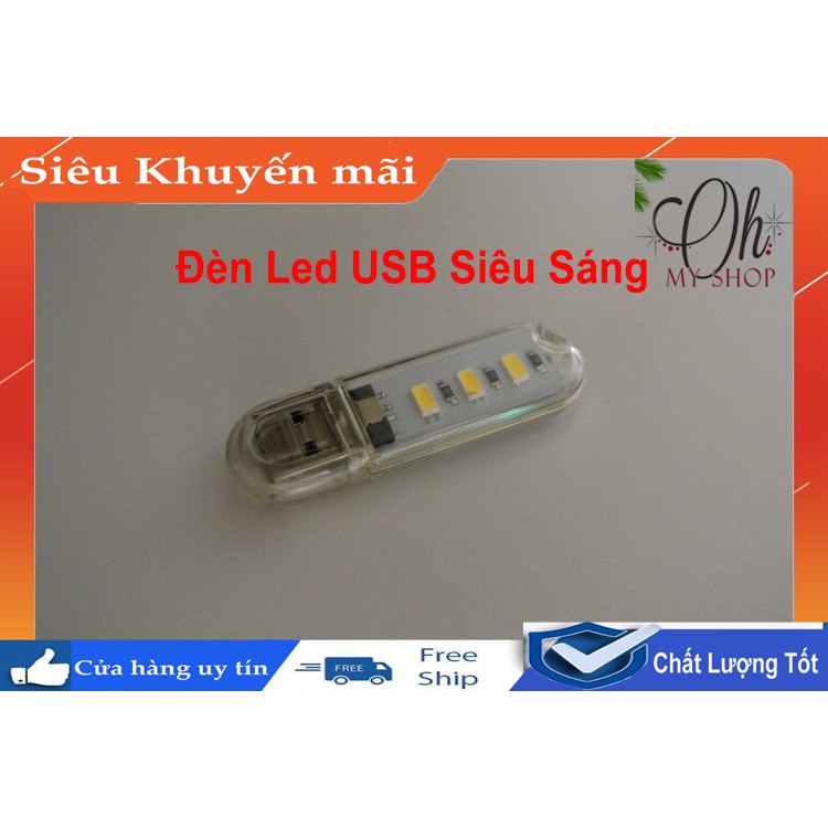 Đèn Led USB  3 Bóng Siêu Sáng Trắng