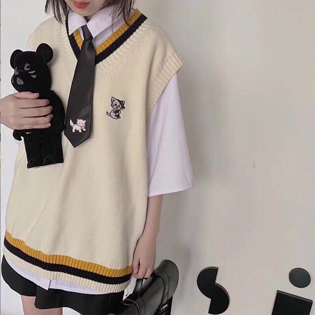 Áo gile thêu mèo len Quảng Châu (hình thật/sẵn) | BigBuy360 - bigbuy360.vn