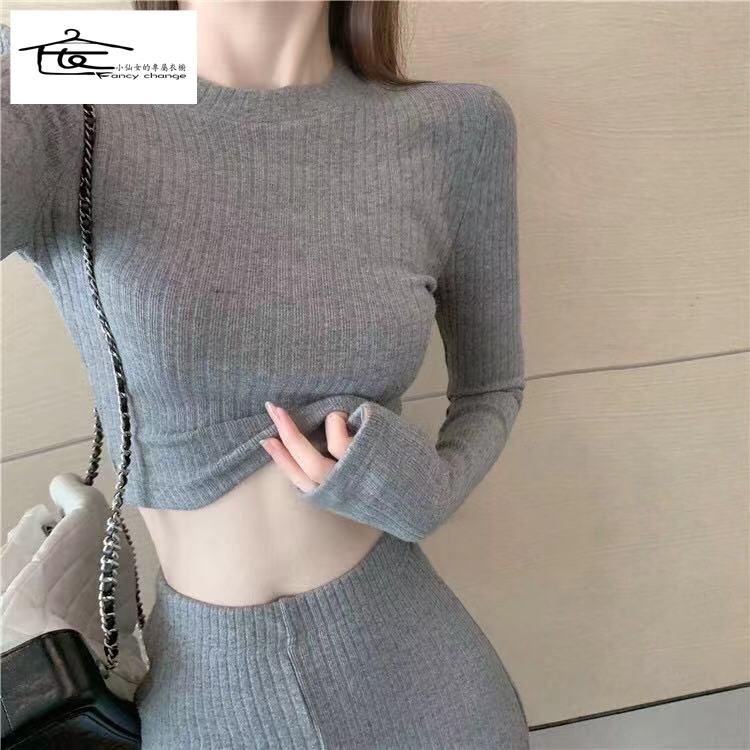 Set Áo Sơ Mi Màu Đen Xám Phối Quần Dài Lưng Cao Ống Loe Thời Trang Cao Cấp