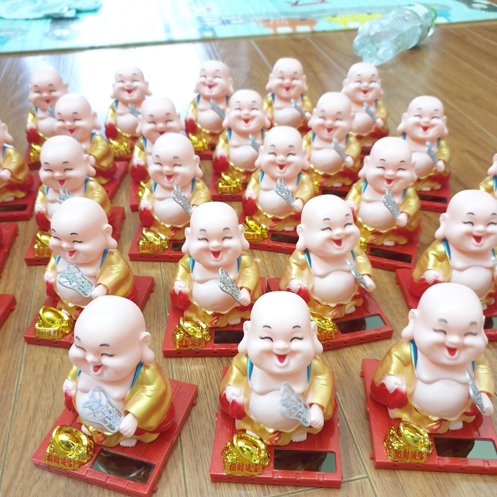 [BÁN SỈ, BÁN BUÔN] Set 10 Tượng Chú Tiểu Gõ Mõ Tụng Kinh, Phật Di Lặc Gật Đầu Vẫy Quạt, Thầy Chùa Gõ Mõ