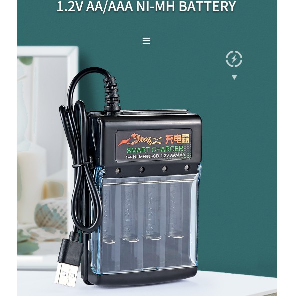 Sạc Pin BMAX 4 Khe Cho Pin Tiểu AA và Pin Đũa AAA Có Đèn Báo và Tự Ngắt Khi Đầy + Kèm 4 Viên Pin Tiểu Sạc AA 1200 mAh