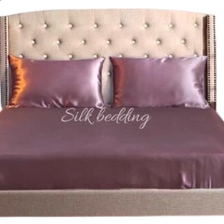 Bộ ga gối phi lụa 4 món cao cấp mát,mềm ,mịn lan bedding- màu hồng tím