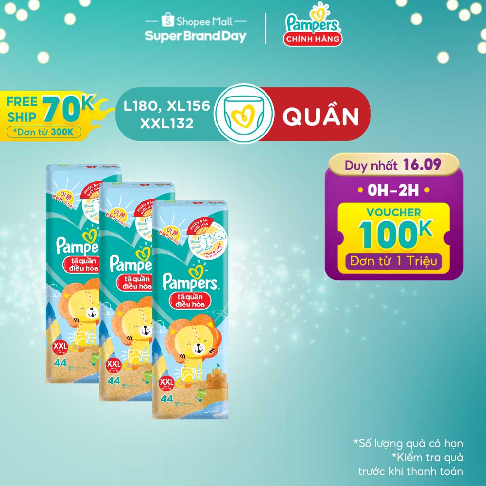 [Mã FMCGMALL - 8% đơn 250K] Bộ 3 Tã Quần Pampers Điều Hoà Gói Lớn L60/XL52/XXL44