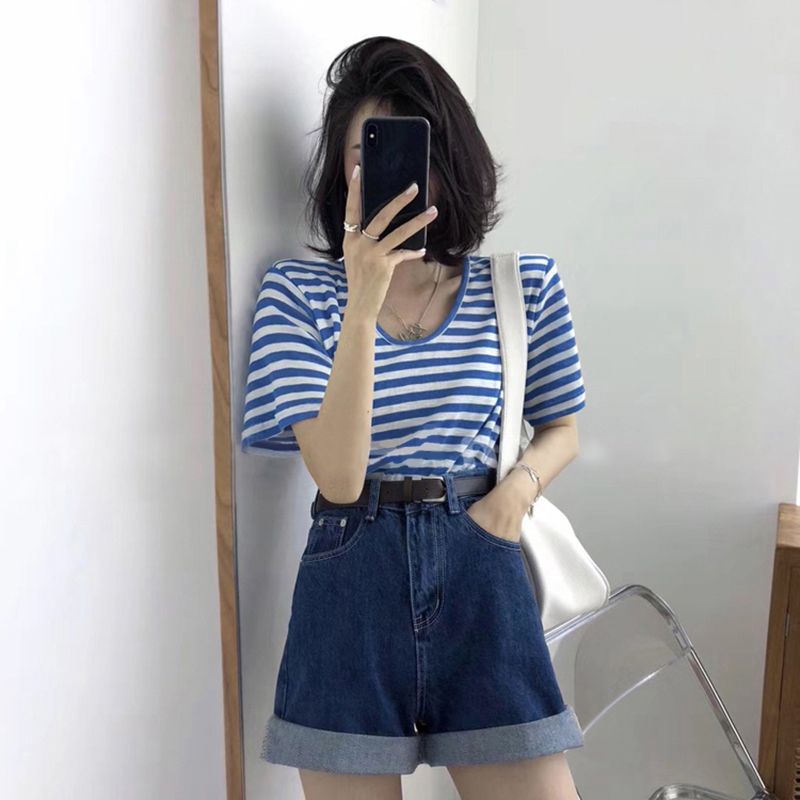 Áo Thun Tay Ngắn Sọc Nhiều Màu