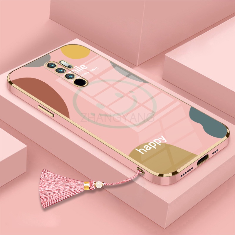 Ốp Điện Thoại TPU Silicon Mạ Điện Hình Mặt Cười Kèm Dây Đeo Cho Redmi note 8 pro