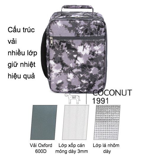 Túi đựng cơm, thức ăn giữ nhiệt cao cấp Brivilas, kiểu dáng hiện đại, nhiều lớp giữ nhiệt tốt 2-4h, kích thước 20x10x27c