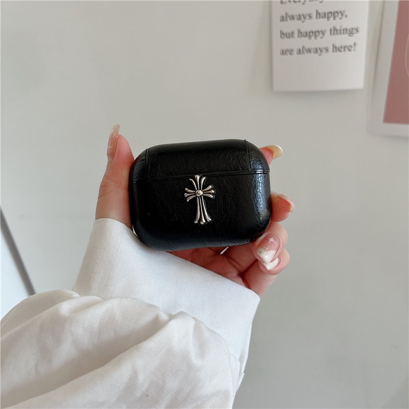 Vỏ Bảo Vệ Hộp Sạc Tai Nghe bluetooth Không Dây Airpods 1 2 3 pro 2 pro 2 Bằng Da Họa Tiết Thánh Giá Kèm Móc Treo Tiện Dụng