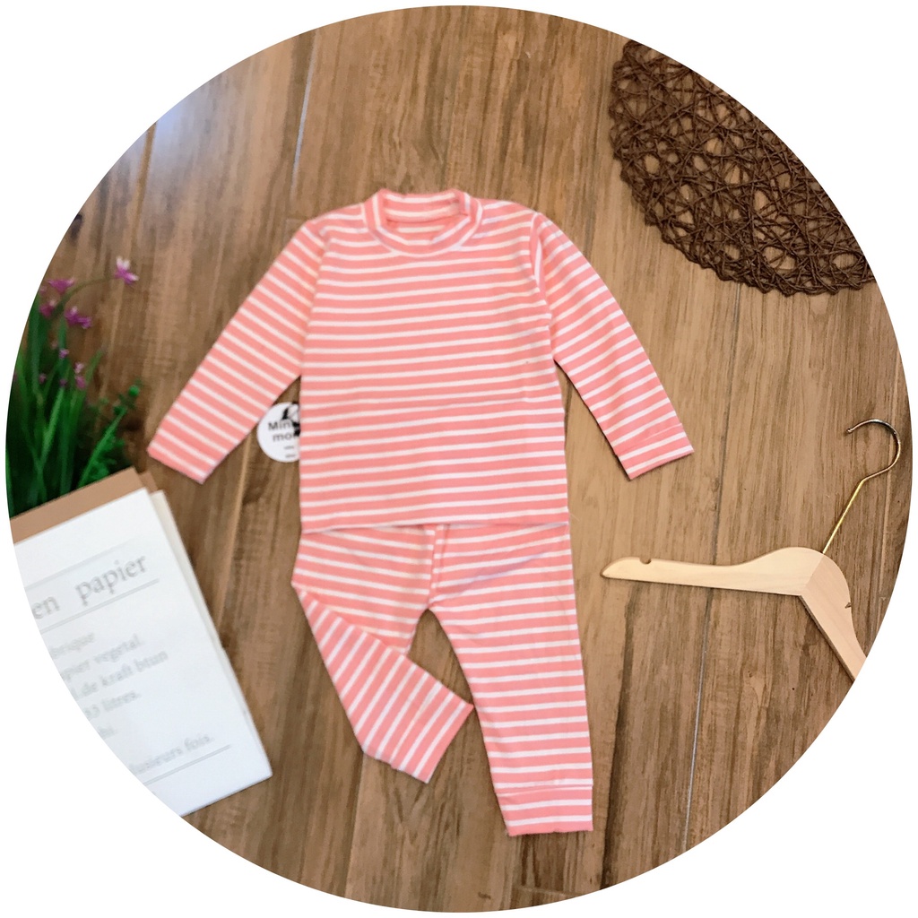 Đồ Bộ Dài Tay Bé Trai, Bé Gái Minky Mom Vải Thun Lạnh hoạ Tiết Kẻ Ngang, Bộ Đồ Dài Tay Mặc Thu Đông Cho Bé AN.KID