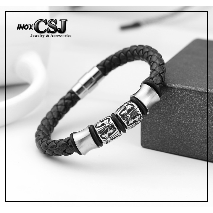 vòng tay dây da cao  cấp khóa inox vip không đen hình VIKING siêu đẹp - chuẩn thời trang - 03 mẫu