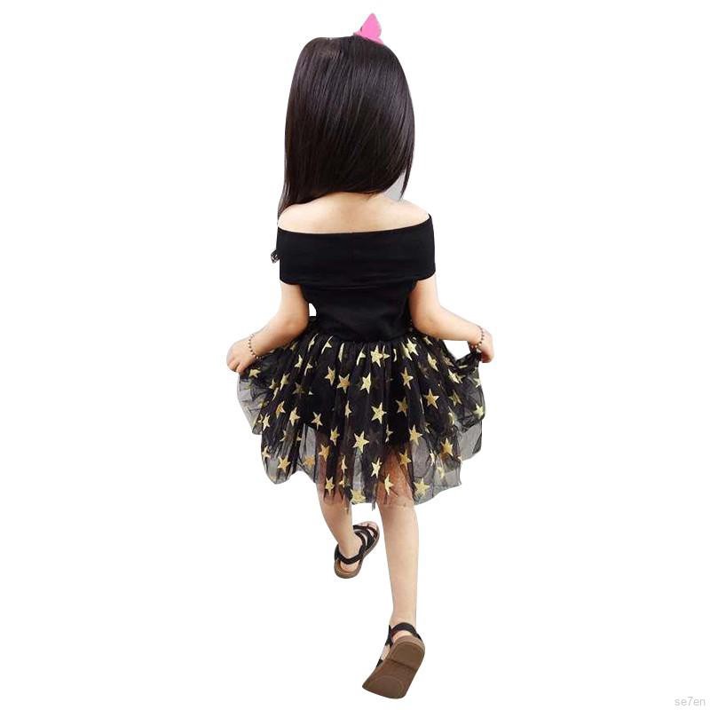 Đầm lưới xòe công chúa thiết kế trễ vai dễ thương cho bé gái