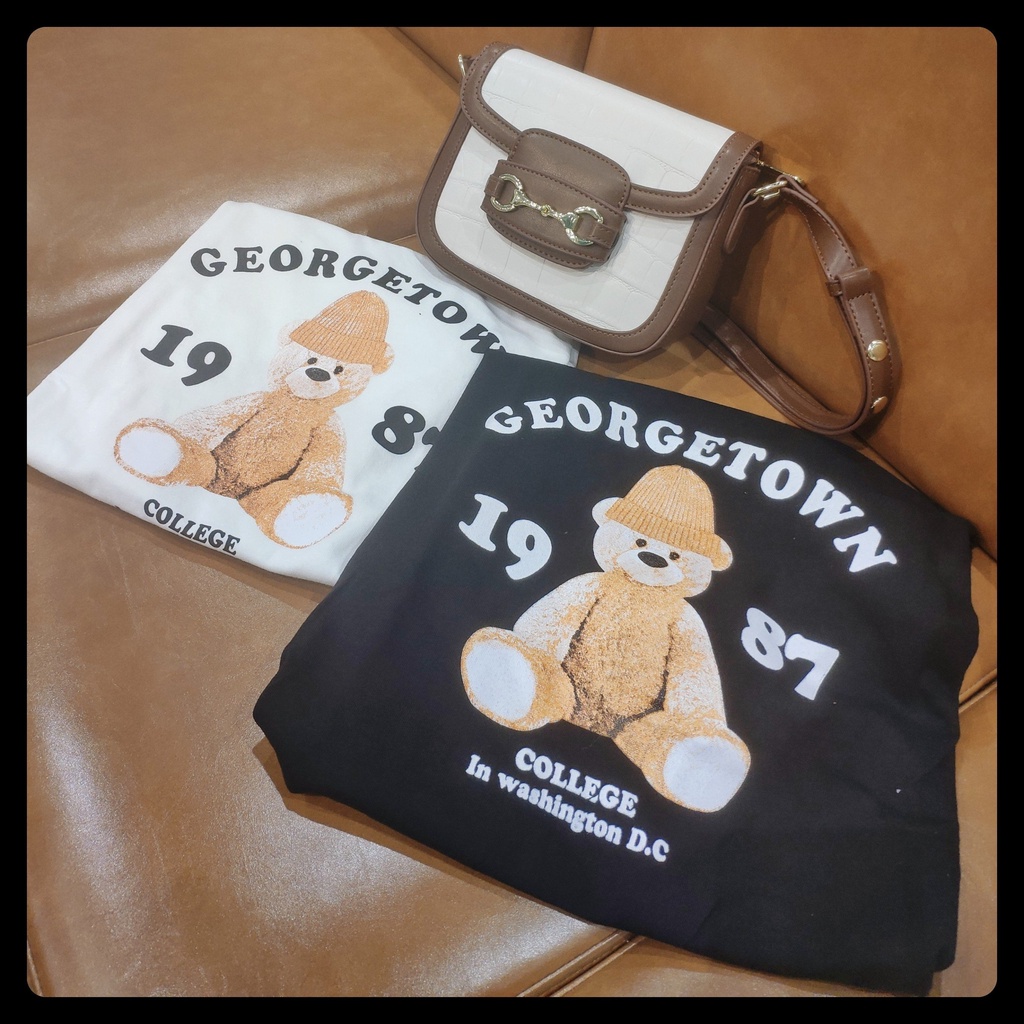 Áo thun tay lỡ dáng rộng hình 1987 gấu nâu basic vải loại 1 thời trang ulzzang Hàn Quốc cho nữ teen học sinh