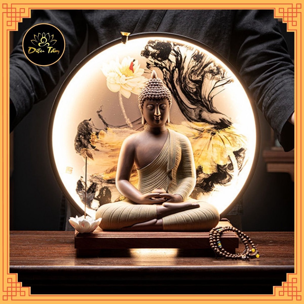 Thác khói trầm hương tượng phật A Di Đà có đèn led xông nụ trầm hương nhang không tăm đồ thờ cúng trang trí bàn trà