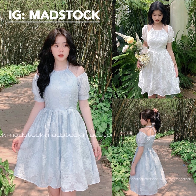 ĐẦM - VÁY TRẮNG HOA NỔI *CADE* YẾM TRỄ VAI 💕