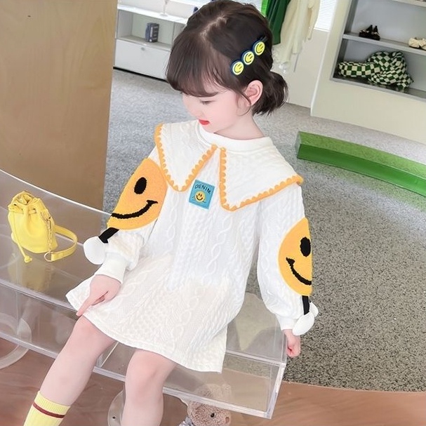 Đầm Sweater Tay Dài Thời Trang Xuân Thu Xinh Xắn Cho Bé Gái