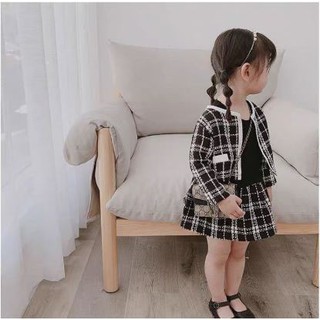 SET VÁY DẠ TEXT KẺ ĐEN TRẮNG CHO BG