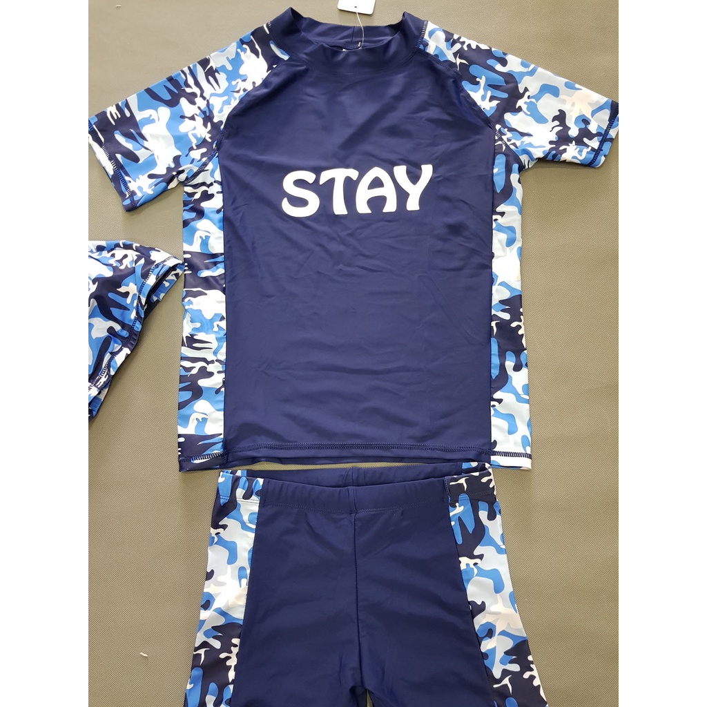Bộ đồ bơi thể thao in chữ stay size cực đại 37-60kg