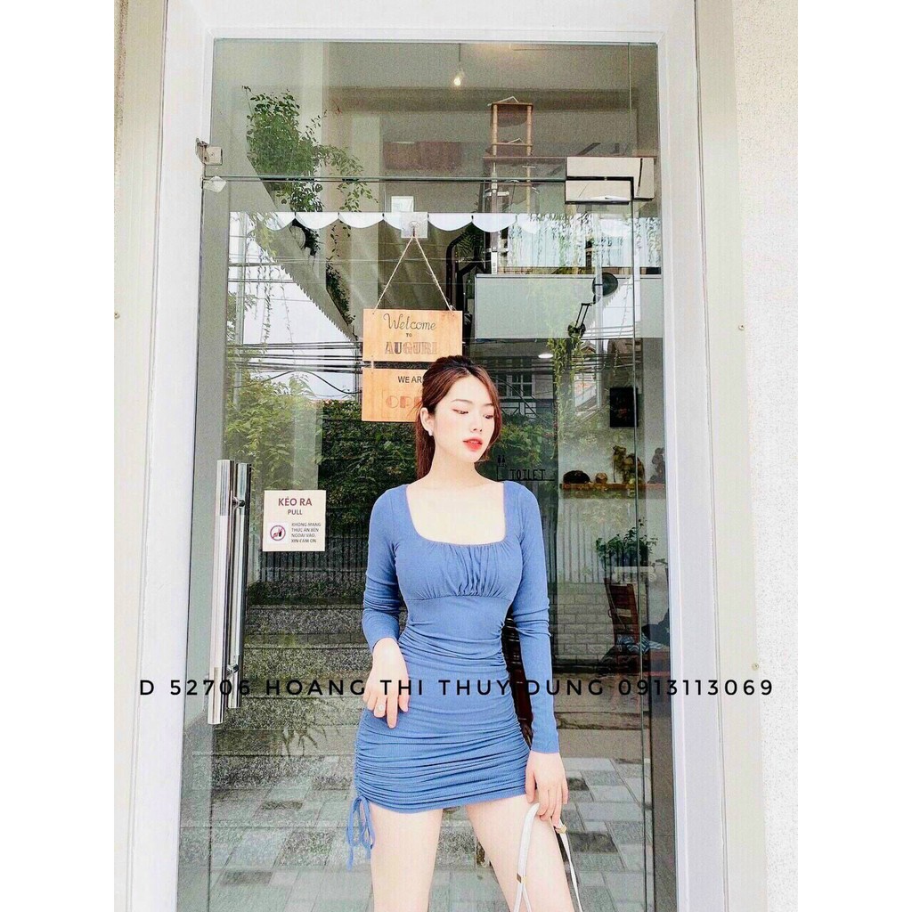 Đầm body tay dài nhún eo nhún ngực cực sexy